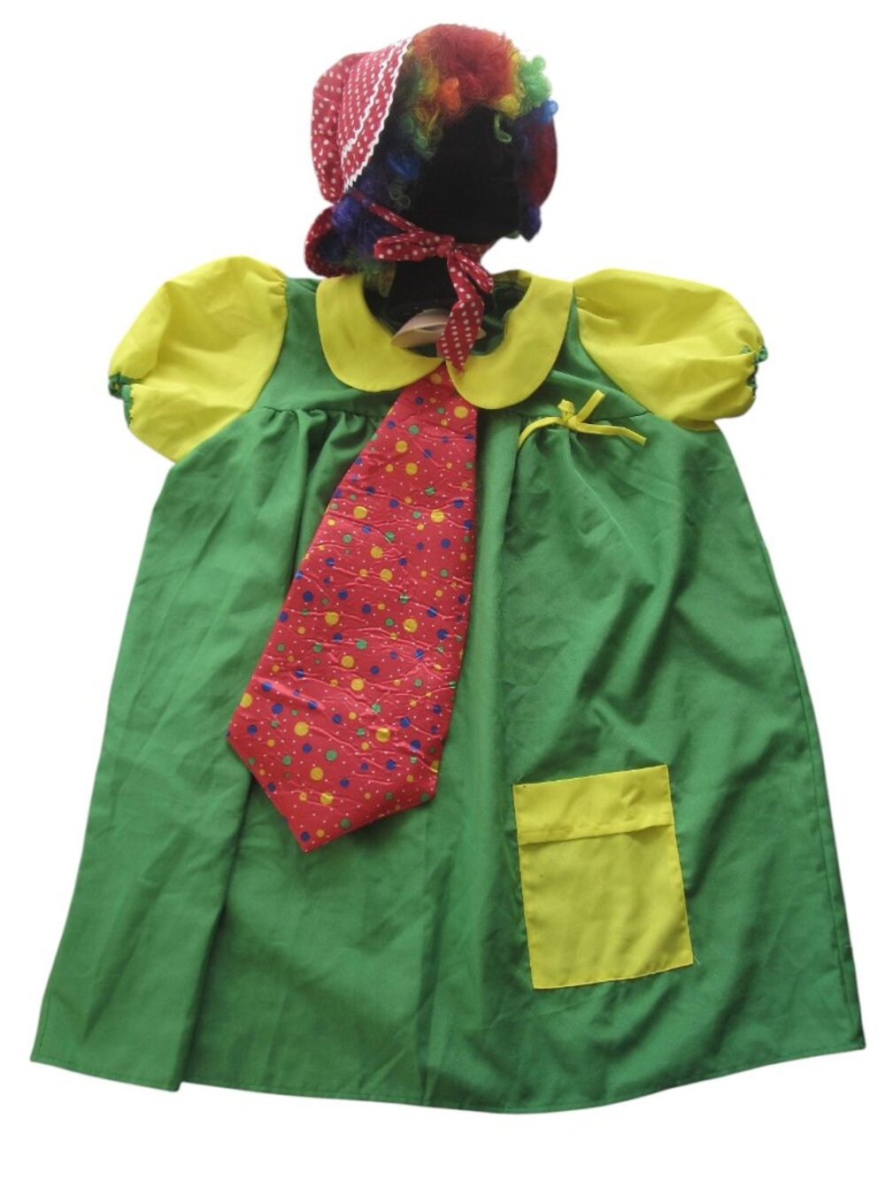 Vintage Clown Costume w Rainbow Wig Tie & Bonnet Adult Sz XL Halloween Circus